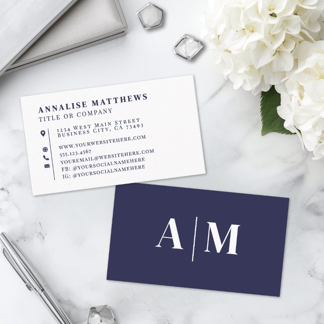 Cartão De Visita Navy Blue Elegant Professional (Navy Blue Elegant Professional Business Card )
