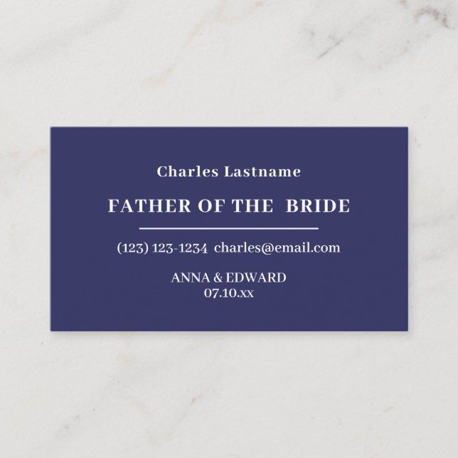 Cartão De Visita Navy Blue Father of the Bride Business Cards (Frente)