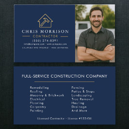 Cartão De Visita Navy Blue Gold Photo Building Construction