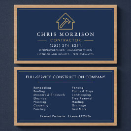Cartão De Visita Navy Blue Wood Building Construction Business Card
