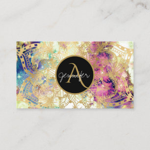 Cartão De Visita Nébula de água dourada mandala monograma moderno