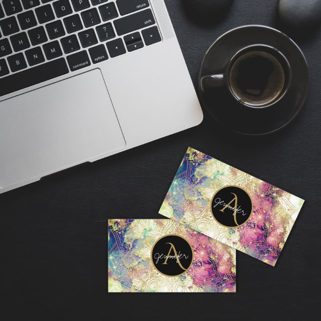 Cartão De Visita Nébula de aquarela galáxia dourada mandala moderna (Criador carregado)