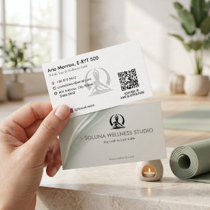 Cartão De Visita Negócio de Estúdio de Yoga   Código de Barras Cinz