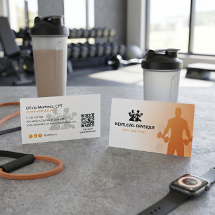 Cartão De Visita Negócio de Personal Trainer Laranja Branco