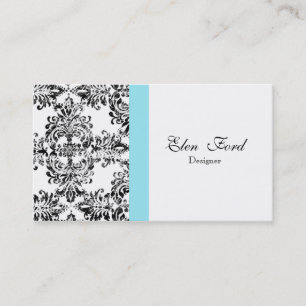 Cartão De Visita Negócio elegante preto e branco e azul do damasco