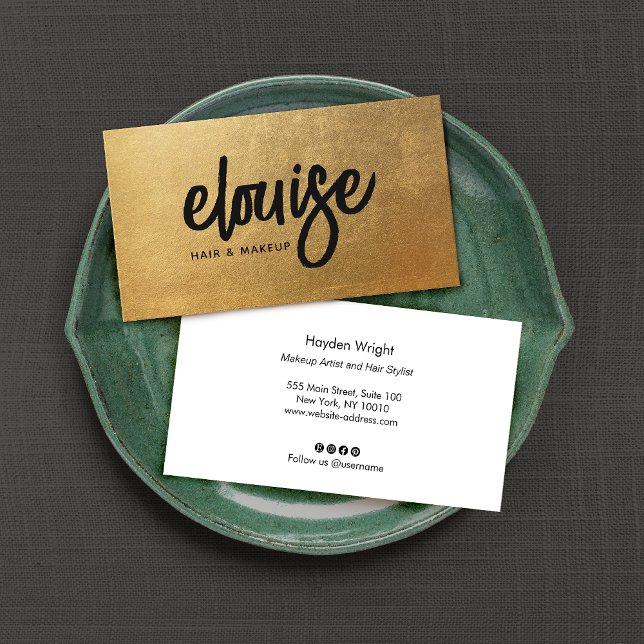 Cartão De Visita Negócios de Beleza Dourada do Esboço de Pincel Mod (Criador carregado)