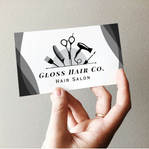 Cartão De Visita Negócios de Salão de Cabelo Preto e Branco Minimal