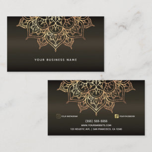 Cartão De Visita Negócios de Spa Holístico Mandala Marrom e Dourado