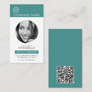 Cartão De Visita Negócios do Código QR do Teal de Foto Moderno Aqua