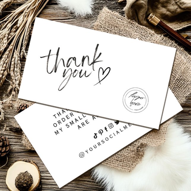 Cartão De Visita Negócios Obrigado Preto e Branco Elegante (Business Thank You Elegant Black and White Business Card #zazzlemade #blackwhitethankyoucard #simple)
