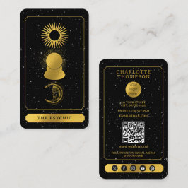 Cartão De Visita Negra Dourada do Leitor de Tarot Celestial