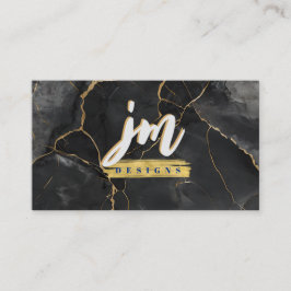 Cartão de visita Negra e Dourado Marble Moderno