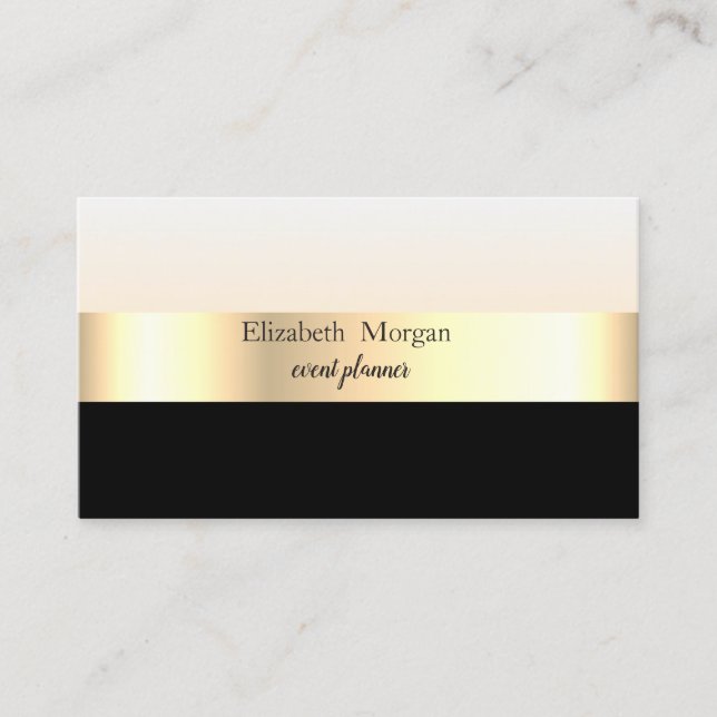 Cartão De Visita Negra-Na moda com faixa Elegante Moderna, Dourada (Frente)