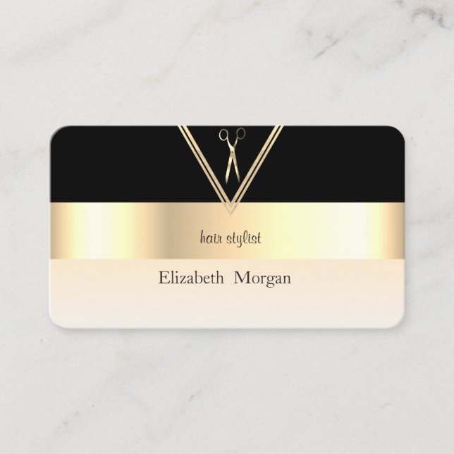 Cartão De Visita Negra-Na moda com faixa Elegante Moderna, Dourada, (Frente)