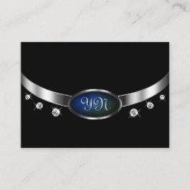 Cartão De Visita Negra Nobre e Silver Amulet Blue Marble