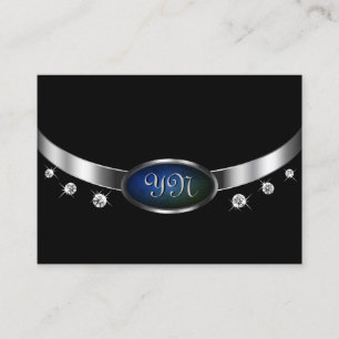 Cartão De Visita Negra Nobre e Silver Amulet Blue Marble