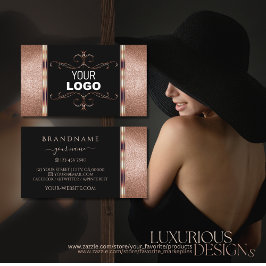 Cartão De Visita Negra-Rosa Dourada brilhante Ornamental com Logoti