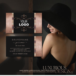 Cartão De Visita Negra-Rosa Dourada brilhante Ornamental com Logoti