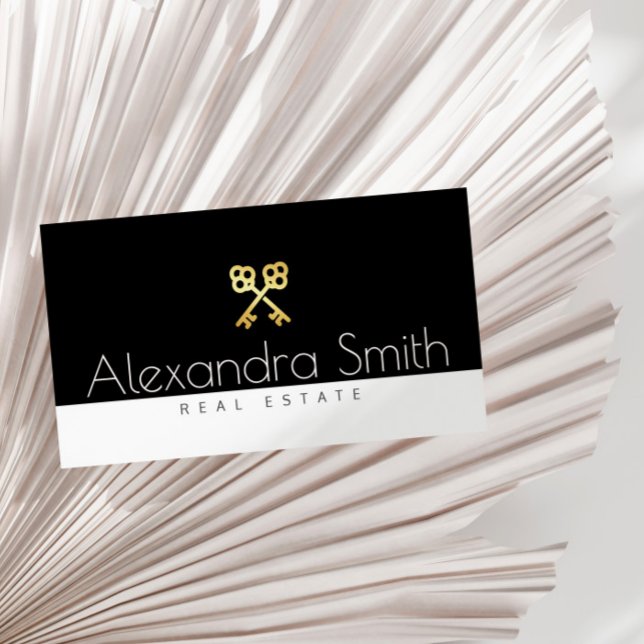 Cartão De Visita negro ouro branco retro- chaves reais (Criador carregado)