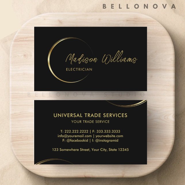 Cartão De Visita Negros e negócios profissionais Dourados personali (Customizable Black and Gold Professional Business Business Card)