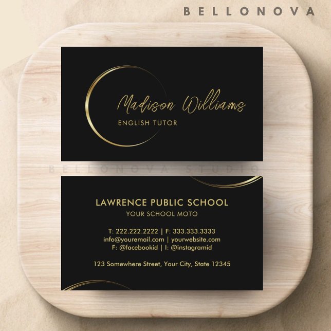 Cartão De Visita Negros e negócios profissionais Dourados personali (Customizable Black and Gold Professional Business Business Card)