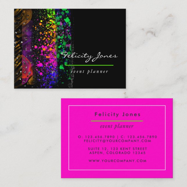 Cartão De Visita Neon Brush Strokes (Frente/Verso)