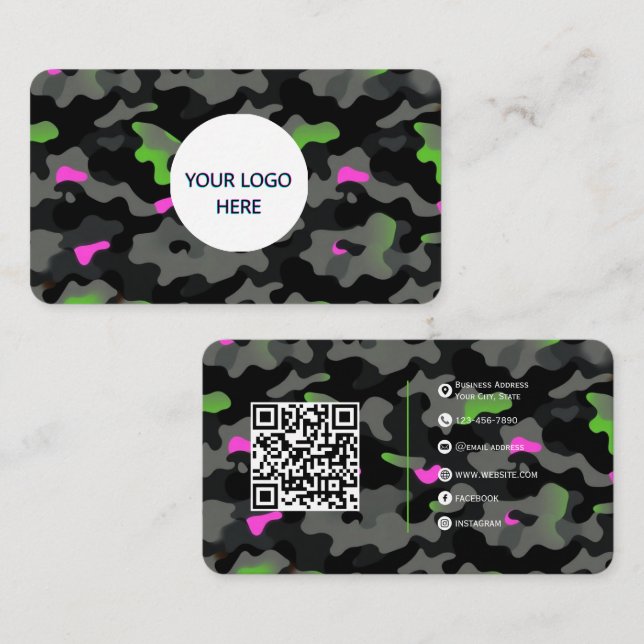 Cartão De Visita Neon Camo - Design totalmente personalizável e com (Frente/Verso)