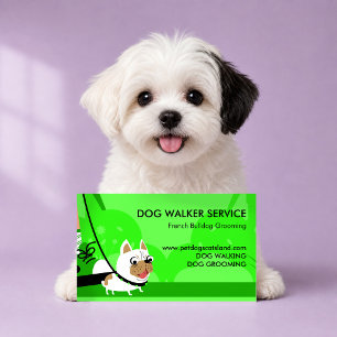 Cartão De Visita Neon green Dog Walker Service French Buldogue