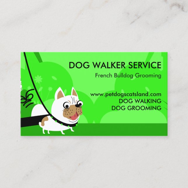 Cartão De Visita Neon green Dog Walker Service French Buldogue (Frente)