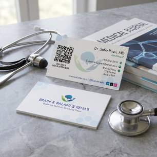 Cartão De Visita Neuro Rehab Business Branco minimalista