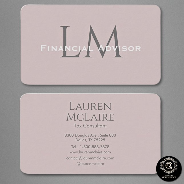 Cartão De Visita Neutral Rose Taupe Monogram Business Card (Criador carregado)