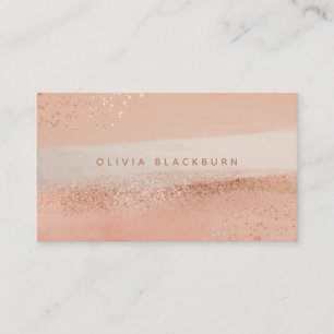 Cartão De Visita Neutro Boho Abstrato Watercolor e Rosa Dourado