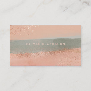 Cartão De Visita Neutro Boho Abstrato Watercolor e Rosa Dourado B