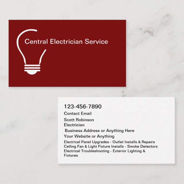 Cartão De Visita New Modern Electrician Service Business Cards (Frente/Verso)