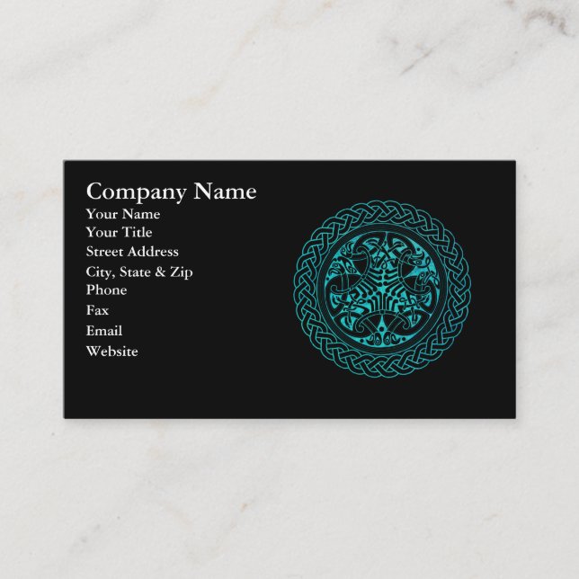 Cartão De Visita Nó Céltico Azul De Cor Aquosa Com Pássaros (Frente)