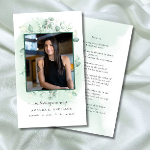 Cartão De Visita No Loving Memory Eucalyptus Greenery Prayer Card