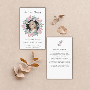 Cartão De Visita No Loving Memory Photo Floral Memorial Prayer Card