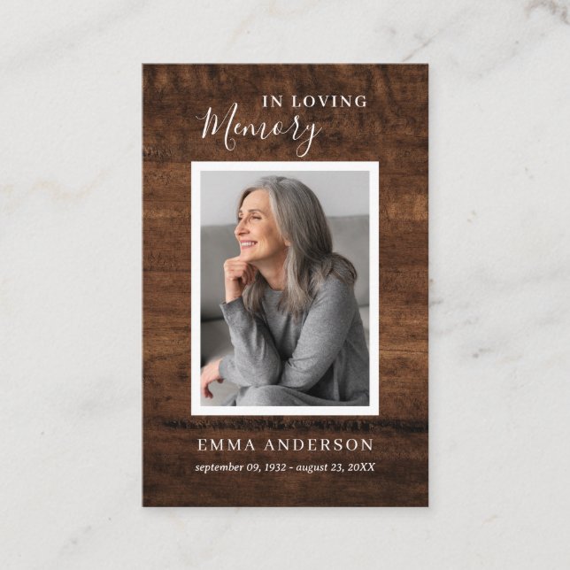 Cartão De Visita No Loving Memory Photo Funeral Wood Prayer Card (Frente)