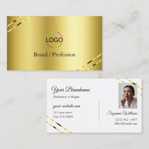 Cartão De Visita Noble Gold com Logotipo e Foto de Linhas Brilhante