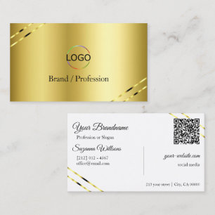 Cartão De Visita Nobre Dourado com Logotipo de Linhas Brilhantes e 
