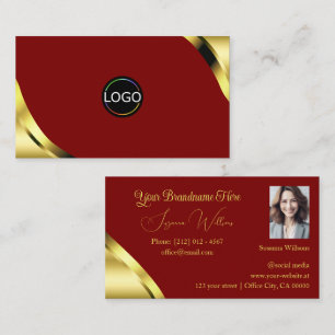 Cartão De Visita Nobre Ouro Cantos em Vermelho Escuro com Logotipo