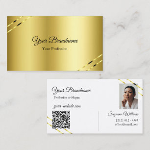 Cartão De Visita Nobre Ouro com Linhas Brilhantes Foto e Código QR