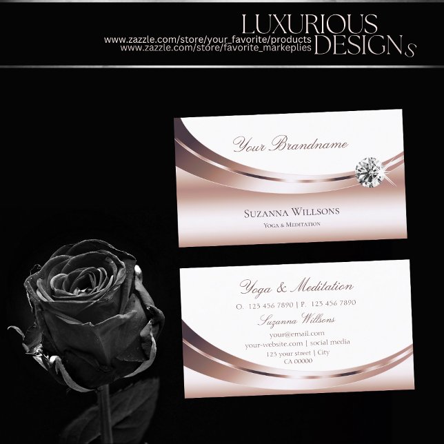 Cartão De Visita Nobre Rosa Dourado e branco com Sparkle Diamond (Criador carregado)