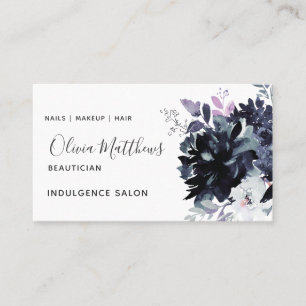 Cartão De Visita Nocturário Floral Marinho de Aquarela Azul Social