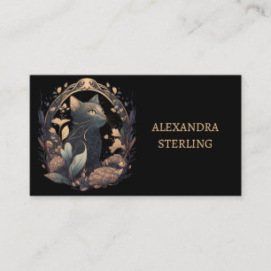 Cartão De Visita Noir Art Nouveau sofisticado Cat Personalizado