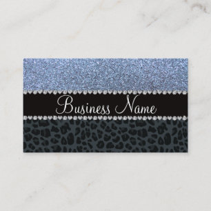 Cartão De Visita Nome comercial pastel Blue Glitter cinza leopardo