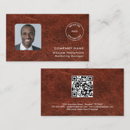 Cartão De Visita Nome da empresa Logotipo Foto QR Código Brown Faux