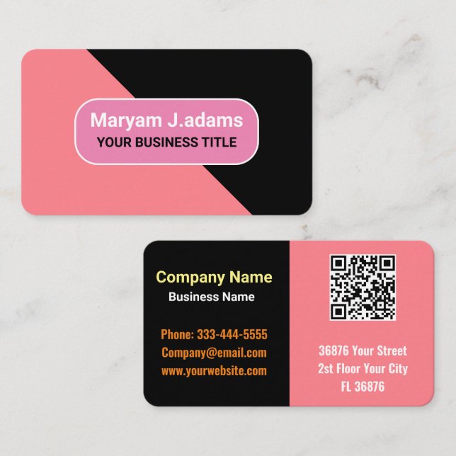 Cartão De Visita Nome de empresa personalizado - preto moderno e co (Frente/Verso)