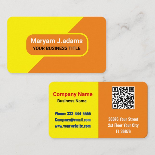 Cartão De Visita Nome de Negócios Personalizado - Amarelo Moderno e (Frente/Verso)