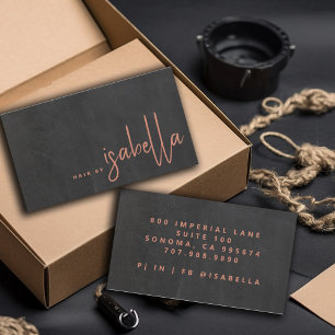 Cartão De Visita Nome de Script de Lista de Cabelos Minimalista Mod